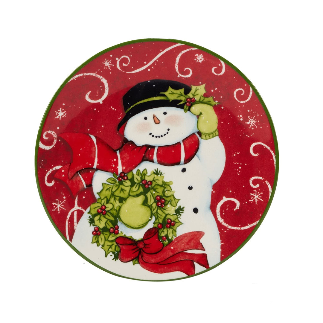Holiday Magic Snowman 6" Canape/luncheon/snack Plates Set Of 4 Multi Color Red - Diamond Home USA