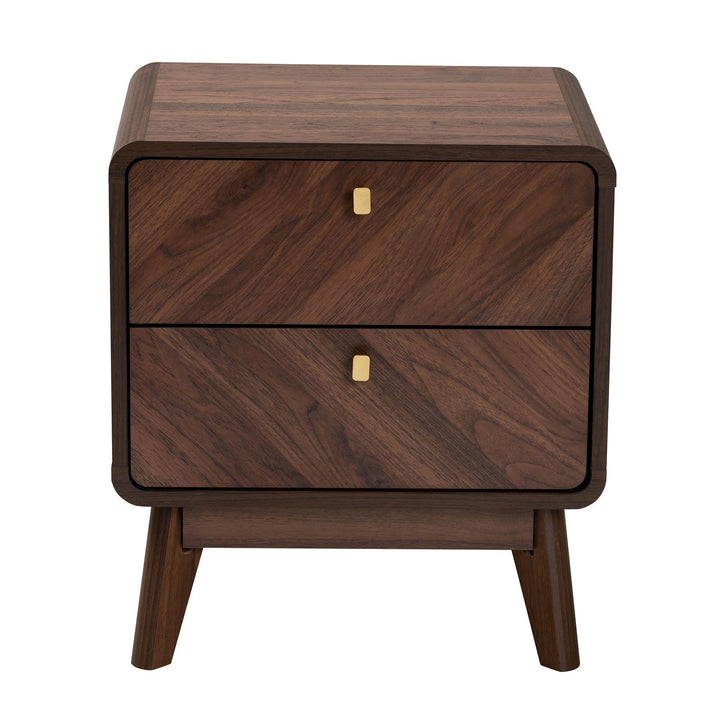 Mid-Century Transitional Walnut Brown Finished Wood 2-Drawer Nightstand Bohemian - Diamond Home USA