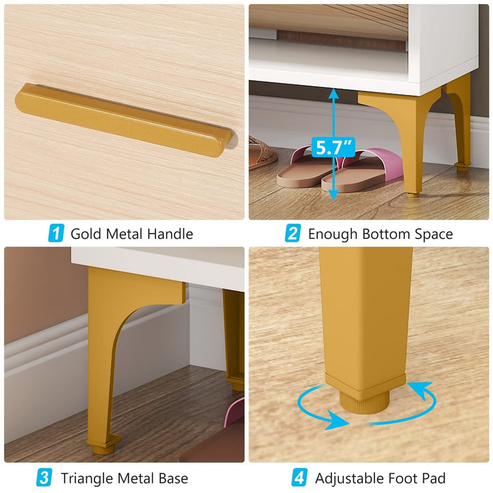 Shoe Cabinet with 3 Flip Drawers for Entryway White Metal Wood - Diamond Home USA