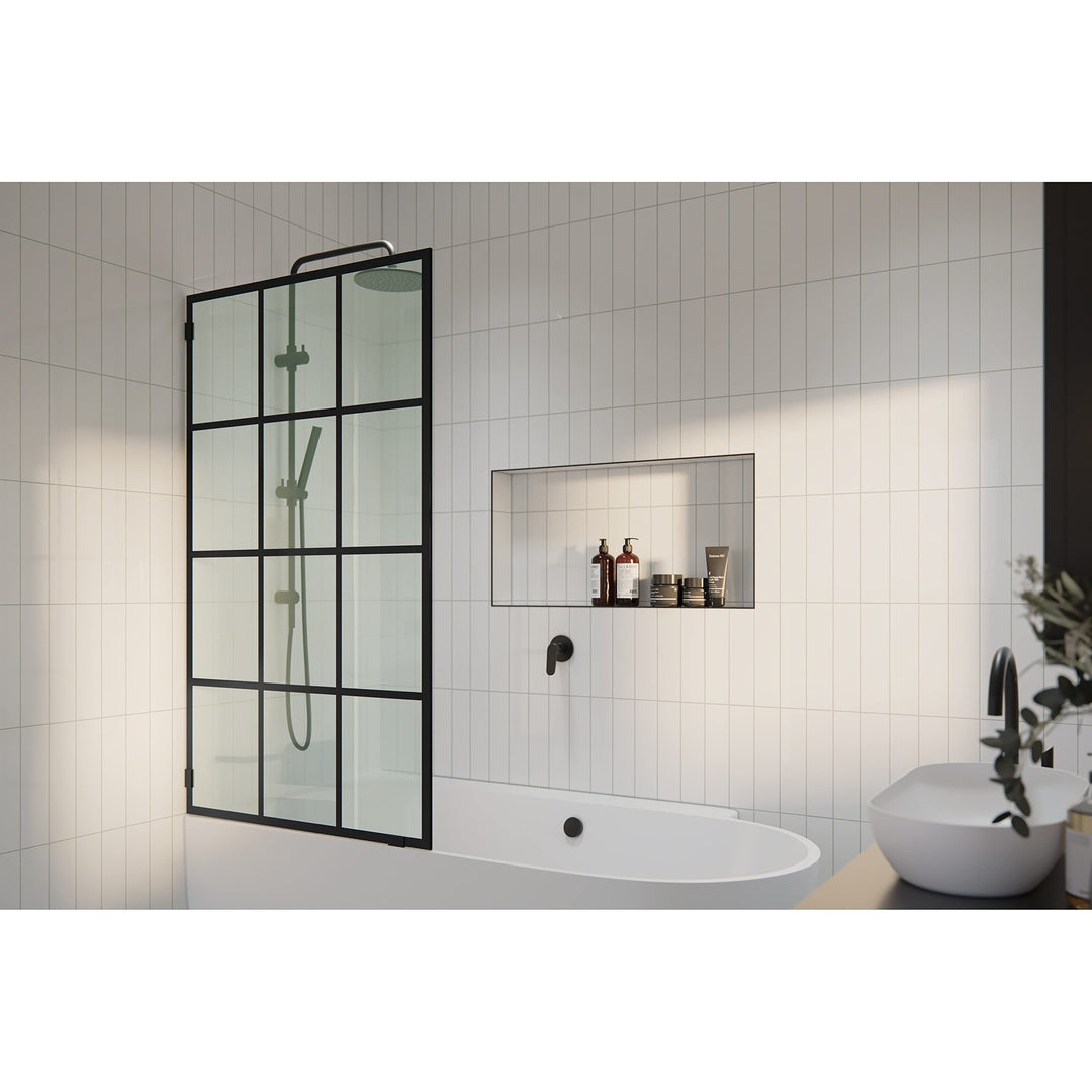 58.25" X 30" French Single Fixed Bath Panel Black Modern Contemporary Glass