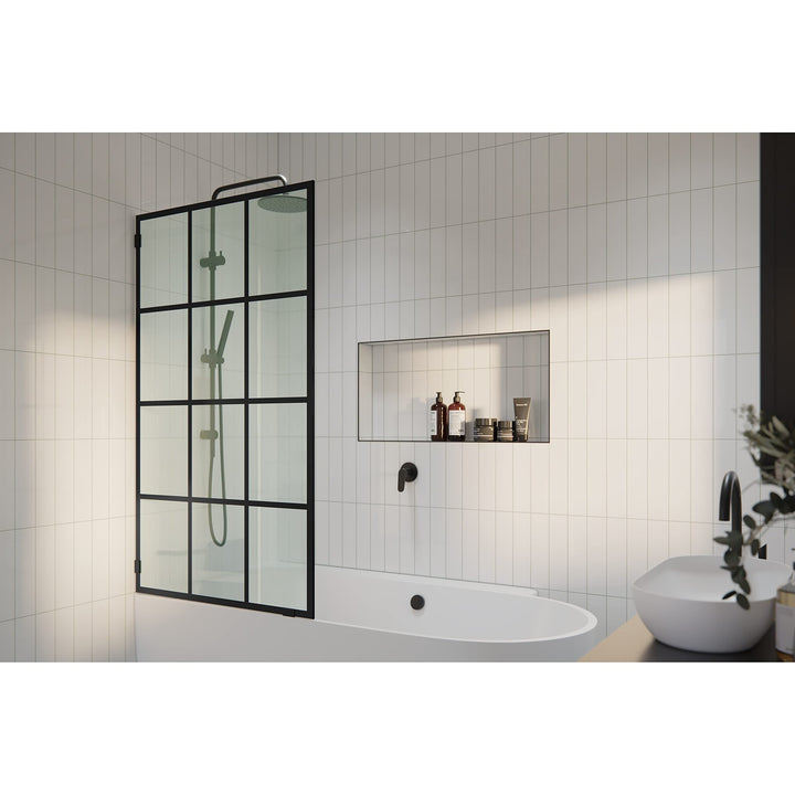 58.25" X 30" French Single Fixed Bath Panel Black Modern Contemporary Glass