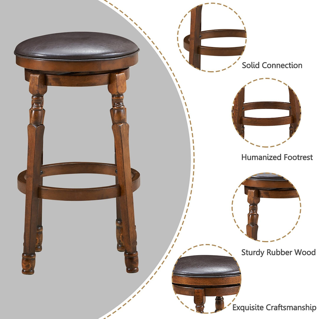 Set of 2 Backless Bar Stools Counter Height Stool with Swivel Seat Brown Vintage - Diamond Home USA