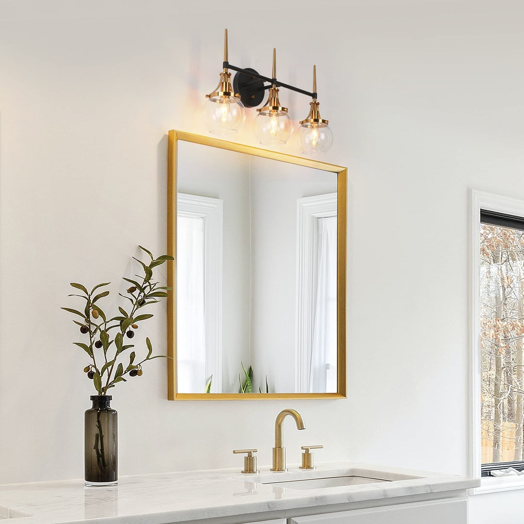 Modern Glam 3-light Glass Bathroom Vanity Lights Black Gold Wall Sconces 21.5"/3-Light - Diamond Home USA