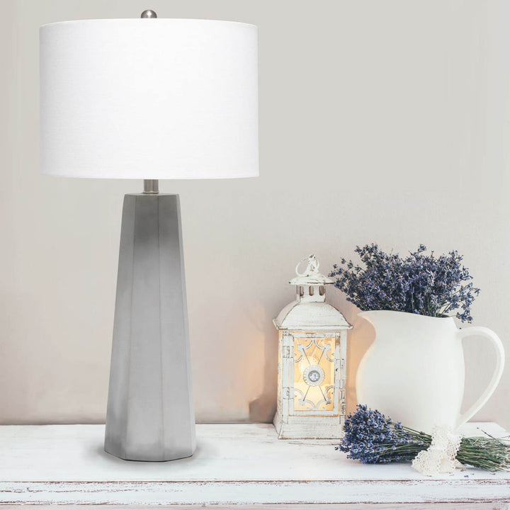 Lalia Home Modern Concrete Pillar Table Lamp with White Fabric Shade - Diamond Home USA