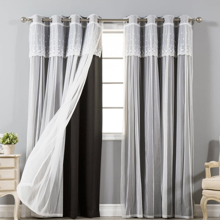 Aurora Home Attached Valance Sheer and Blackout 4-Piece Panel Pair