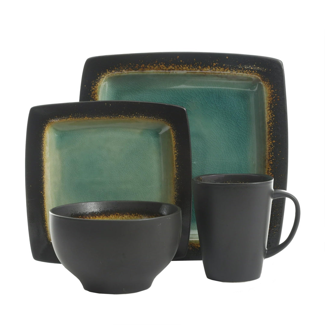 16-piece Dinnerware Set Turquoise Solid Modern Contemporary Round Stoneware 16 - Diamond Home USA