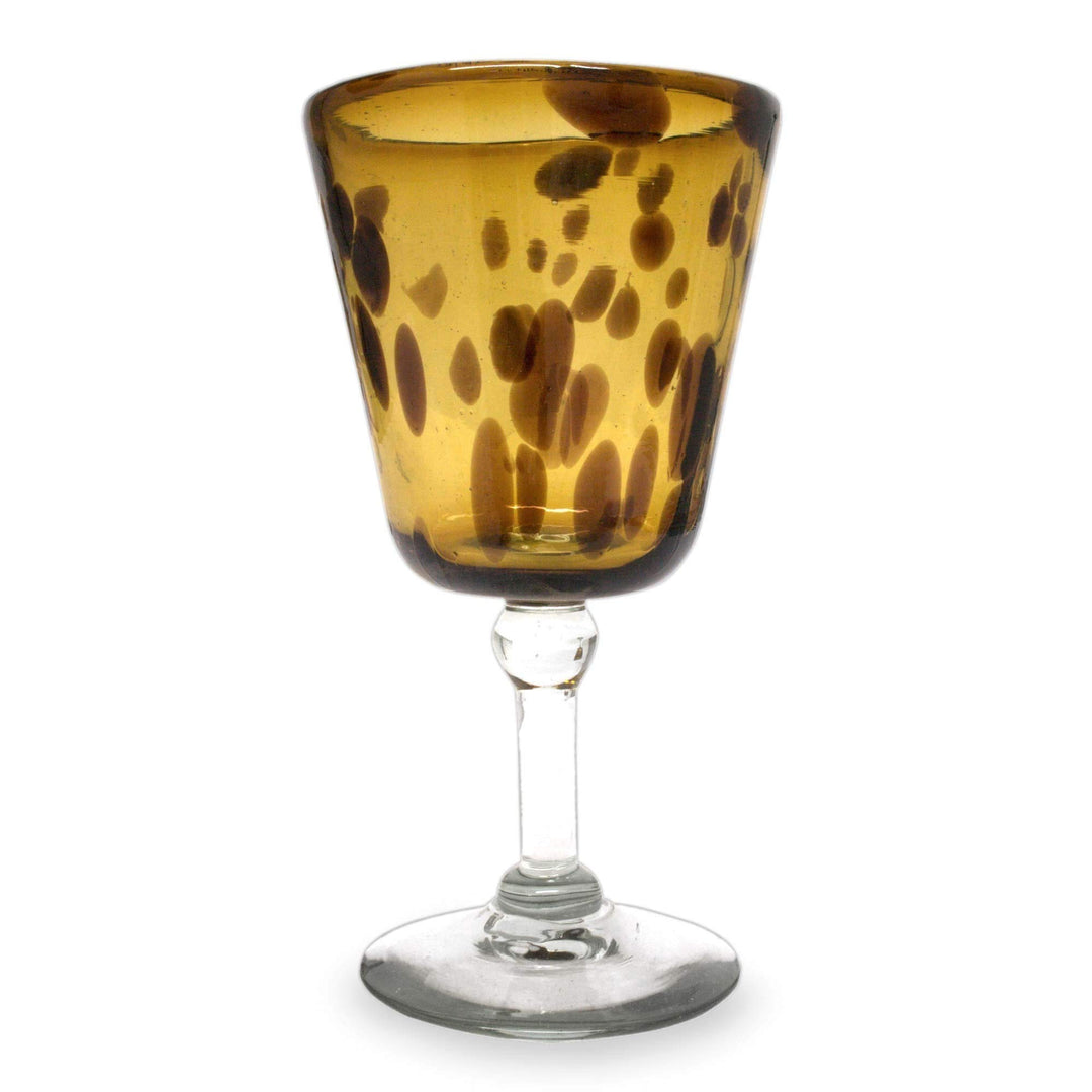 Handmade Wine Glasses Tortoise Shell Set Of 6 (Mexico) Brown Clear Glass - Diamond Home USA