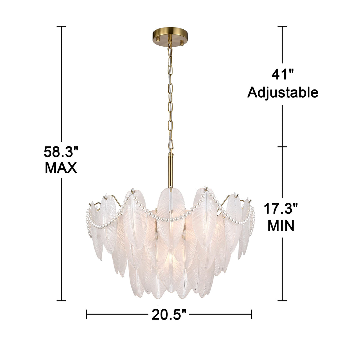 The Lighting Store Paula Brushed Shiny Brass 7-Light Glass Feather-Shaped - Diamond Home USA