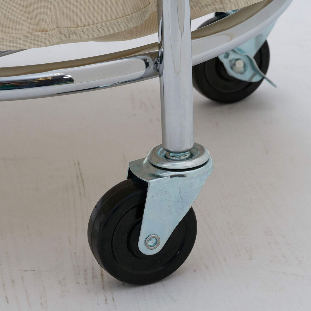 Round Commerical Laundry Hamper On Wheels Chrome Silver Metal - Diamond Home USA
