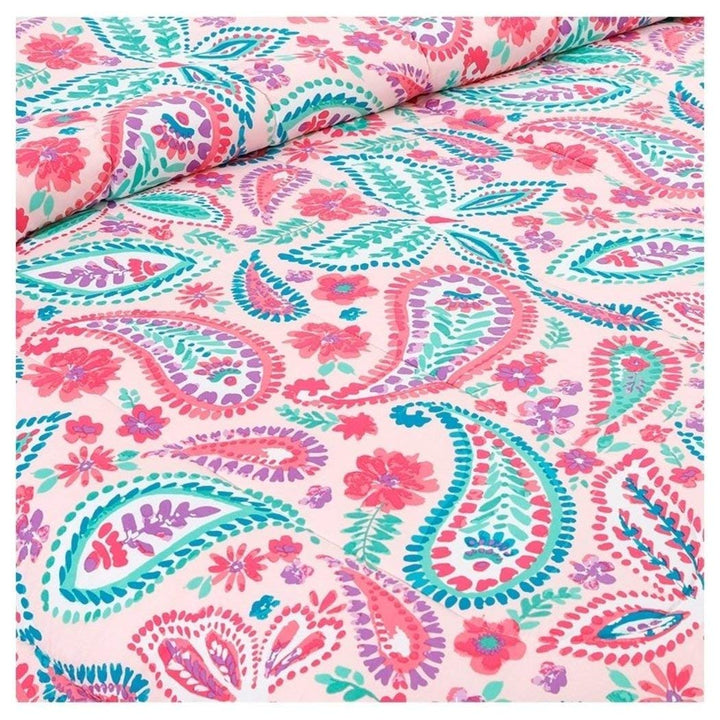 LO 3 Piece Kids Girls Teen Teal Blue Pink Paisley Comforter Twin Set Colorful - Diamond Home USA