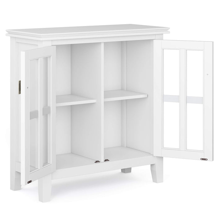 SIMPLIHOME Artisan SOLID OOD 30 inch ide Transitional Low Storage Cabinet in White - Diamond Home USA