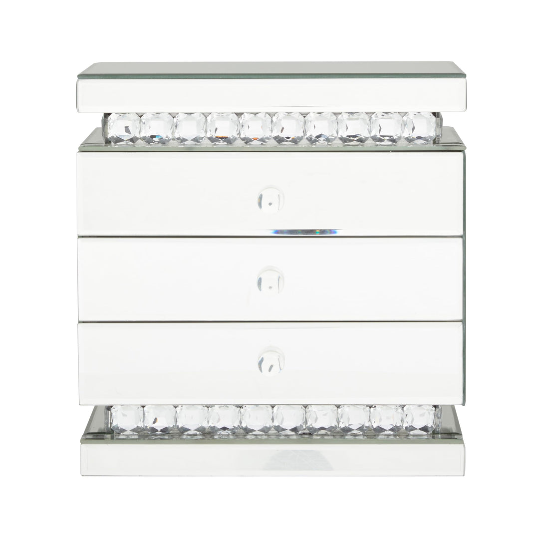 Silver Wooden Mirrored 3 Drawers Jewelry Box With Crystal Embellishments - Diamond Home USA