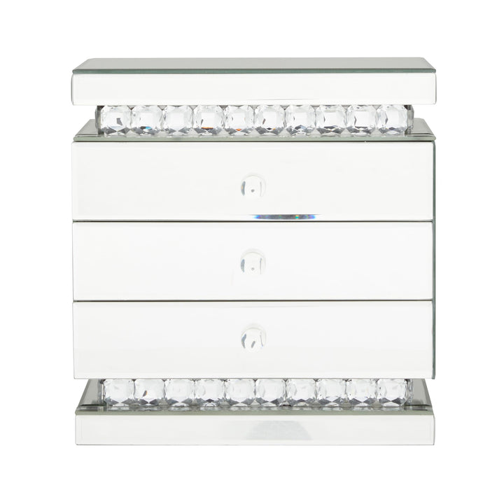 Silver Wooden Mirrored 3 Drawers Jewelry Box With Crystal Embellishments - Diamond Home USA