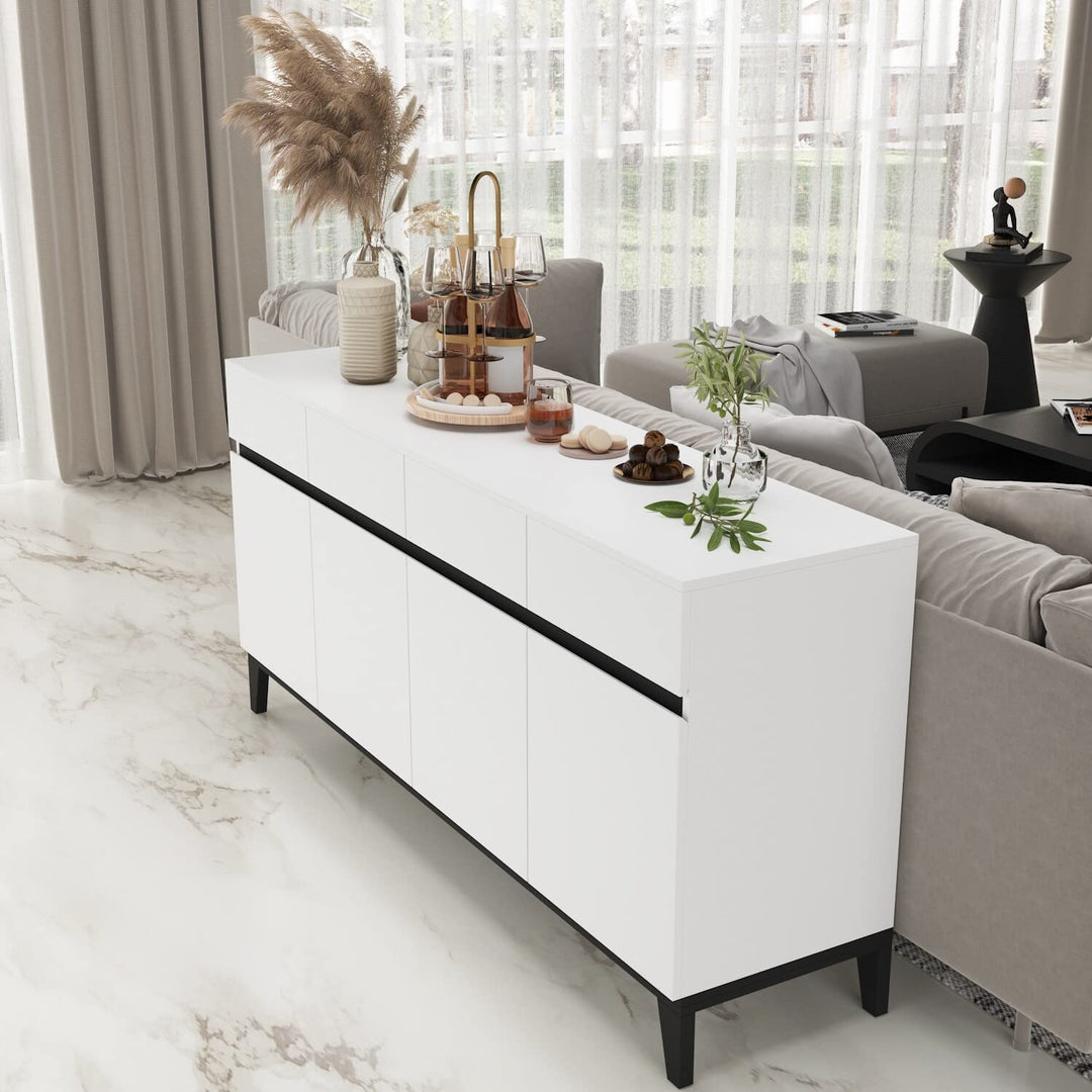 63''w 4 Drawer Sideboard Large Storage Cabinet Buffet Chest Dresser Black - Diamond Home USA