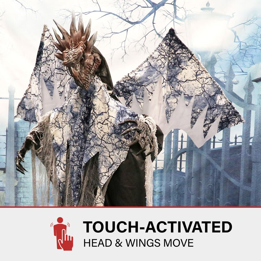 Haunted Hill Farm Dragon with Moving Head and Wings Touch-Activated Halloween - Diamond Home USA