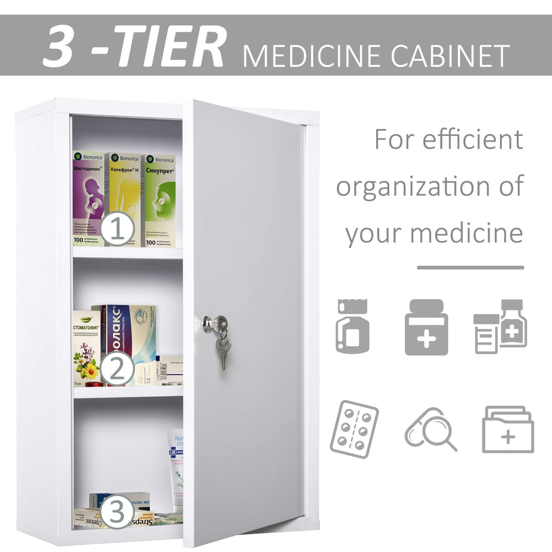 Steel Wall Mount Medicine Cabinet 3 Tier Emergency Box for Bathroom Kitchen - Diamond Home USA