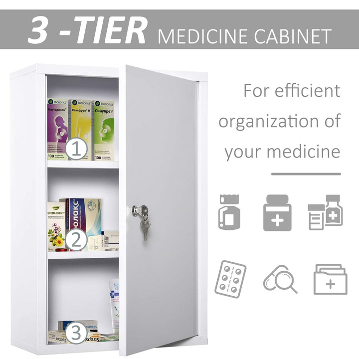 Steel Wall Mount Medicine Cabinet 3 Tier Emergency Box for Bathroom Kitchen - Diamond Home USA