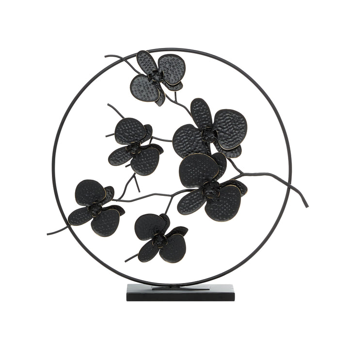 Black Metal Contemporary Leaves Sculpture 23 X 24 4 - Diamond Home USA