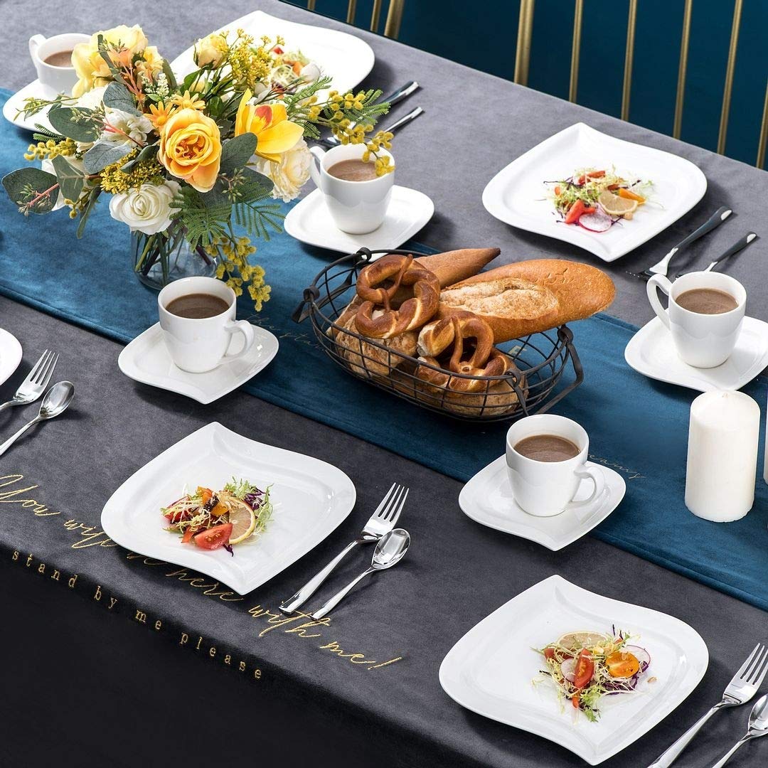 18-piece Dessert Service For 6 White Textured Casual Round Ceramic 18 Piece - Diamond Home USA