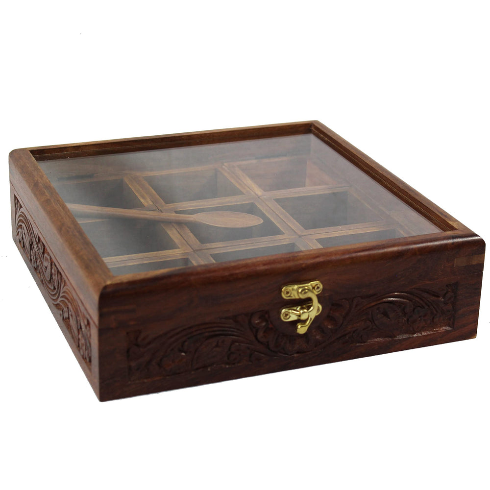 Rosewood Spice Organizer Box Brown Farmhouse Wood Finish Handmade - Diamond Home USA