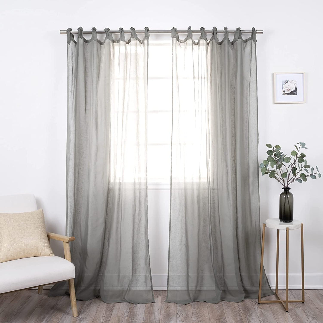 Aurora Home Textured Faux Romantic Tie Top Curtain Panel Pair Light