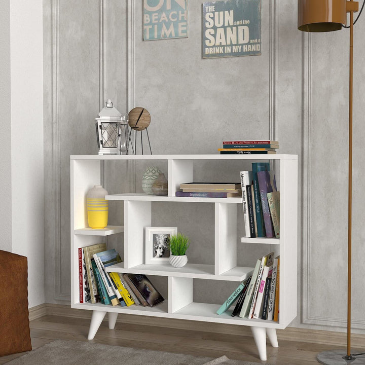 White Modern Mid Century 29'' H X 35'' W Bookcase Contemporary Particle Board - Diamond Home USA
