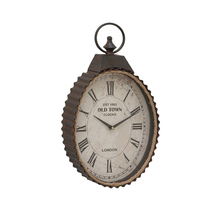 Metal Rope Wall Clock Black Farmhouse Oval Iron Natural Finish Roman Numeral - Diamond Home USA