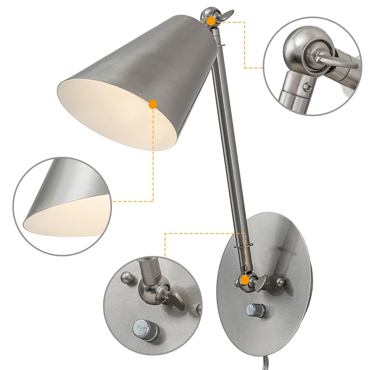 Brushed Nickel Dimmable Swing Arm Wall Sconce Silver Mid-Century Modern - Diamond Home USA