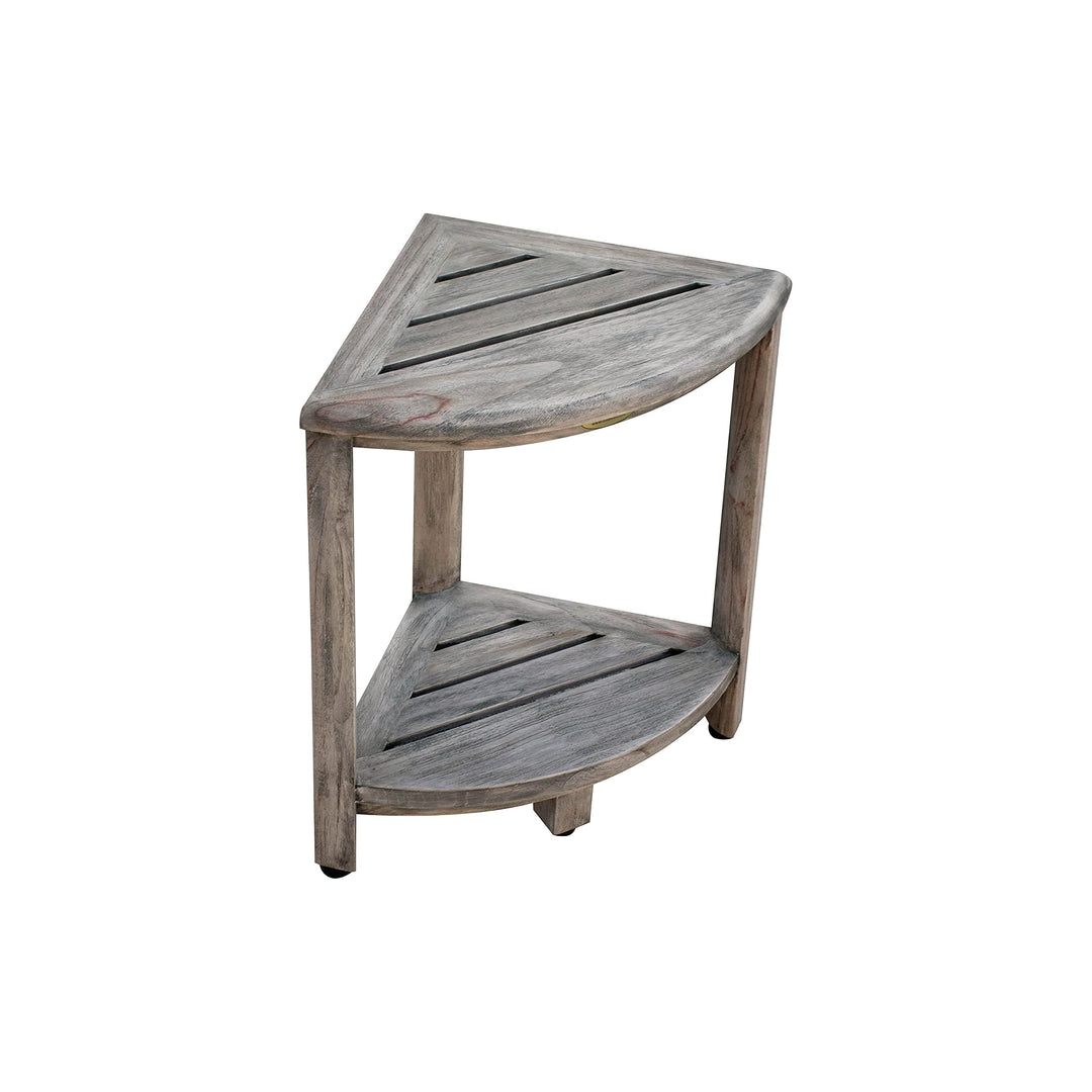 Oasis 2-Tier Teak Corner Shower Shelf in New Gray Finish Grey Modern - Diamond Home USA