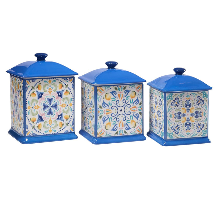 Lemonade 3 Piece Canister Set 64 Oz 82 96 Oz. Blue Multi Color Floral Ceramic