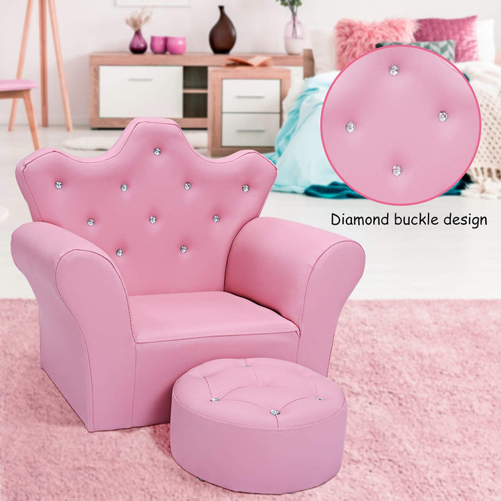 Kids Sofa PVC Leather Princess with Embedded Crystal Pink Modern Contemporary - Diamond Home USA