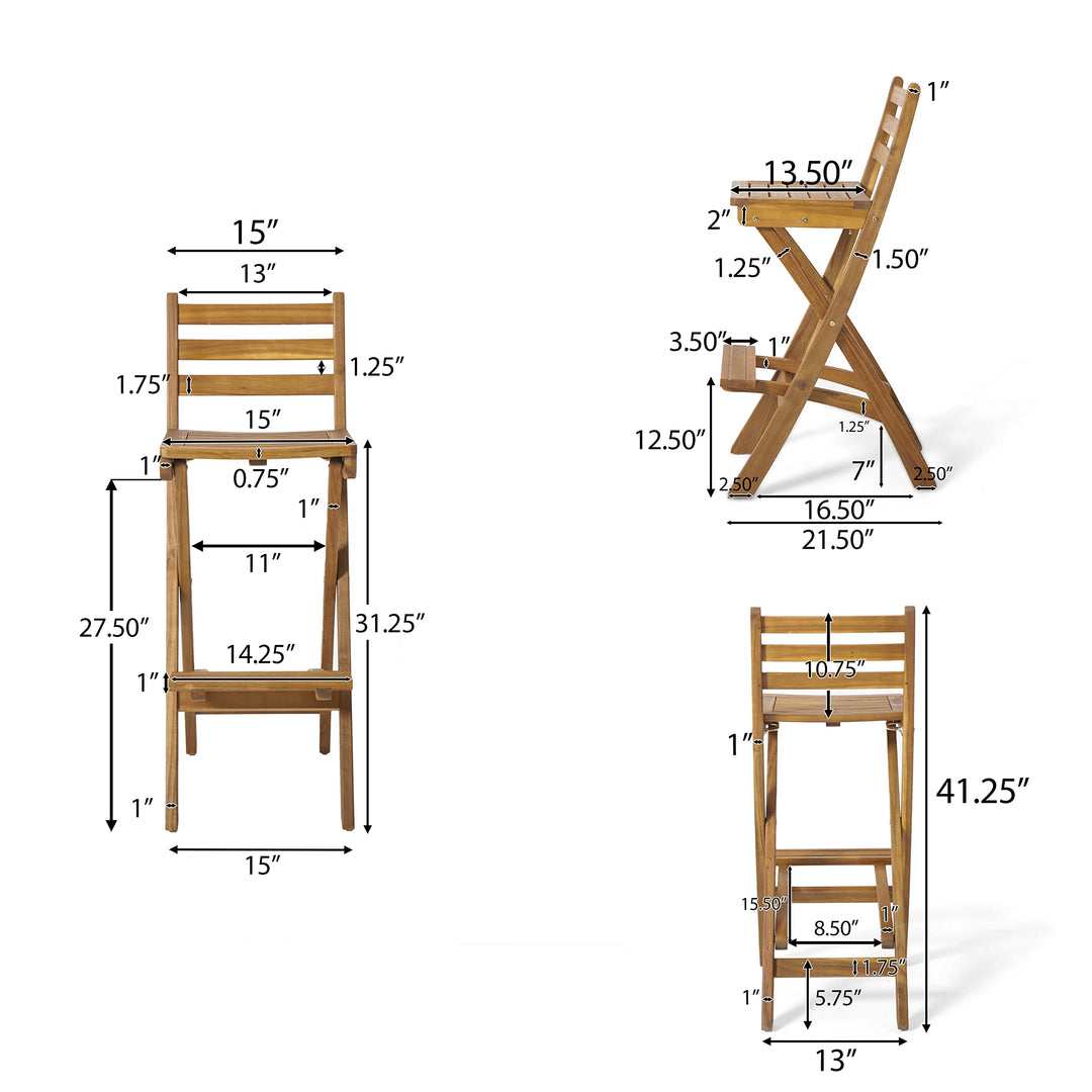 Christopher Knight Home Atlantic Outdoor Foldable Wood Barstool 31" Natural Wood - Diamond Home USA