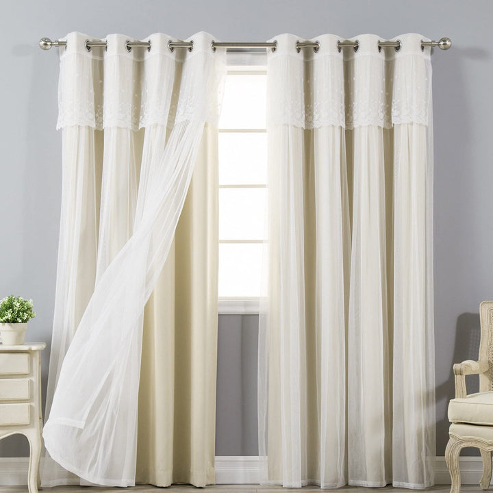 Aurora Home Attached Valance Sheer and Blackout 4-Piece Panel Pair
