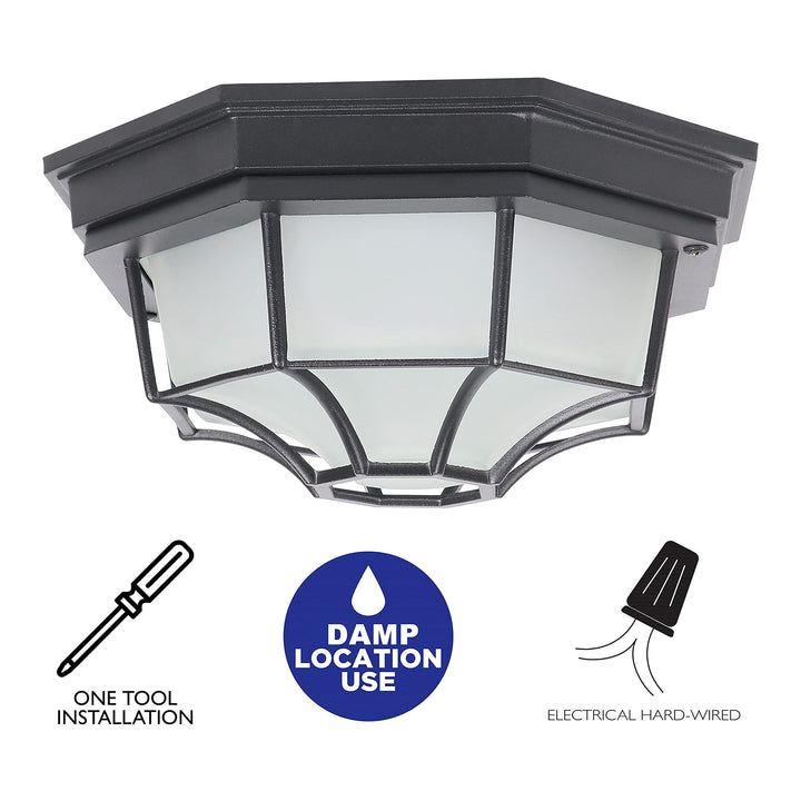 Matte Black Motion Sensor Dusk to Dawn Led Flush Mount with Frosted Glass W10.25 - Diamond Home USA