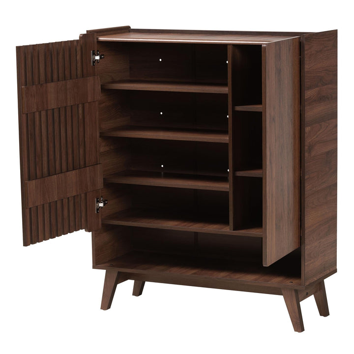 Mid-Century Modern Walnut Brown Finished Wood Shoe Cabinet MDF Backed - Diamond Home USA