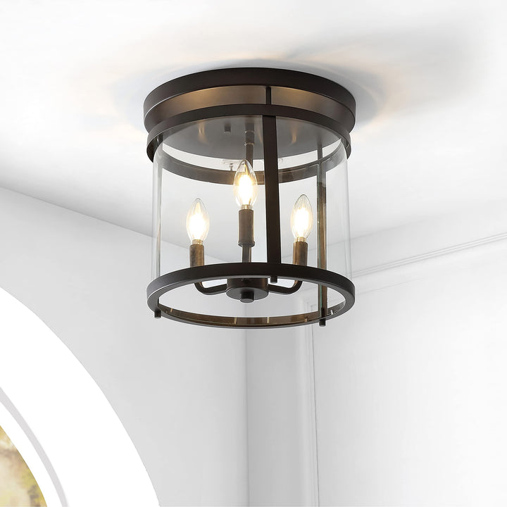 Farmhouse 12.5" 3-light Metal/glass Rustic Vintage Led Flush Mount Oil Rubbed - Diamond Home USA