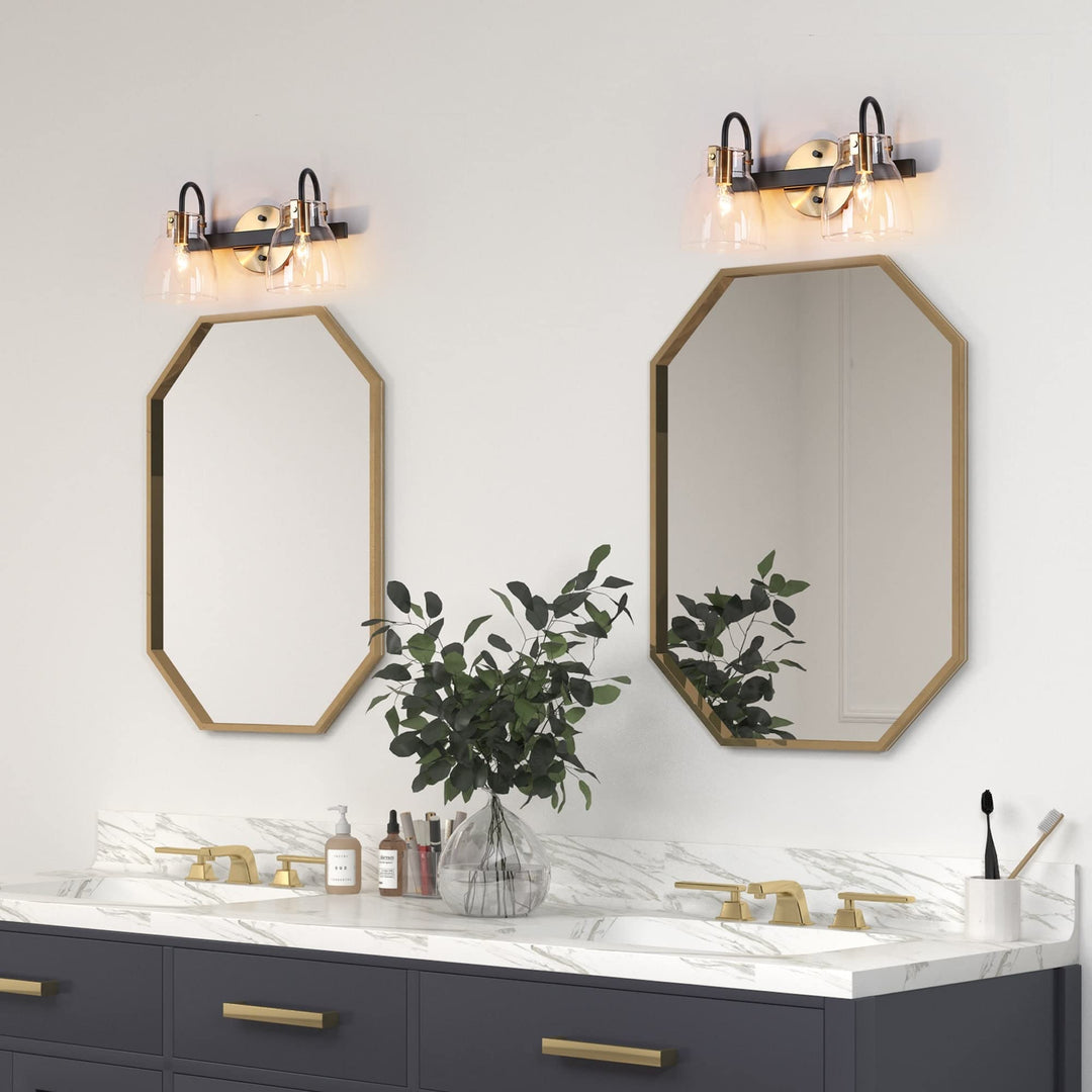 Modern 2-light Brass Gold Orb Glass Bathroom Vanity Lights Black Wall Lighting L - Diamond Home USA