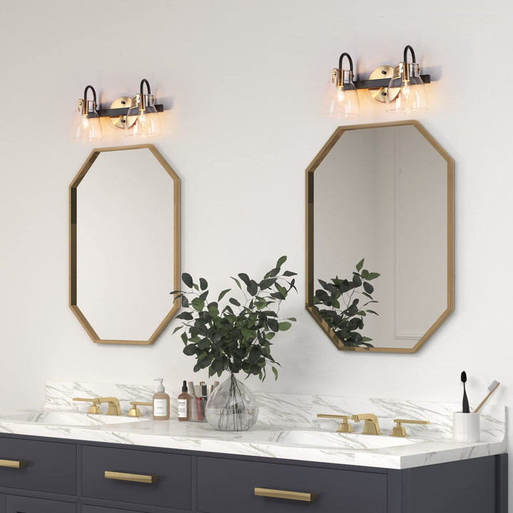 Modern 2-light Brass Gold Orb Glass Bathroom Vanity Lights Black Wall Lighting L - Diamond Home USA
