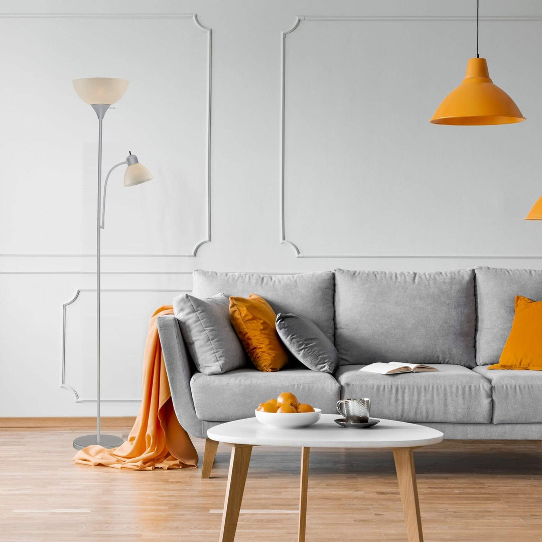 Adjustable Floor Lamp with Reading Light Accents (Silver) Grey Mid-Century - Diamond Home USA