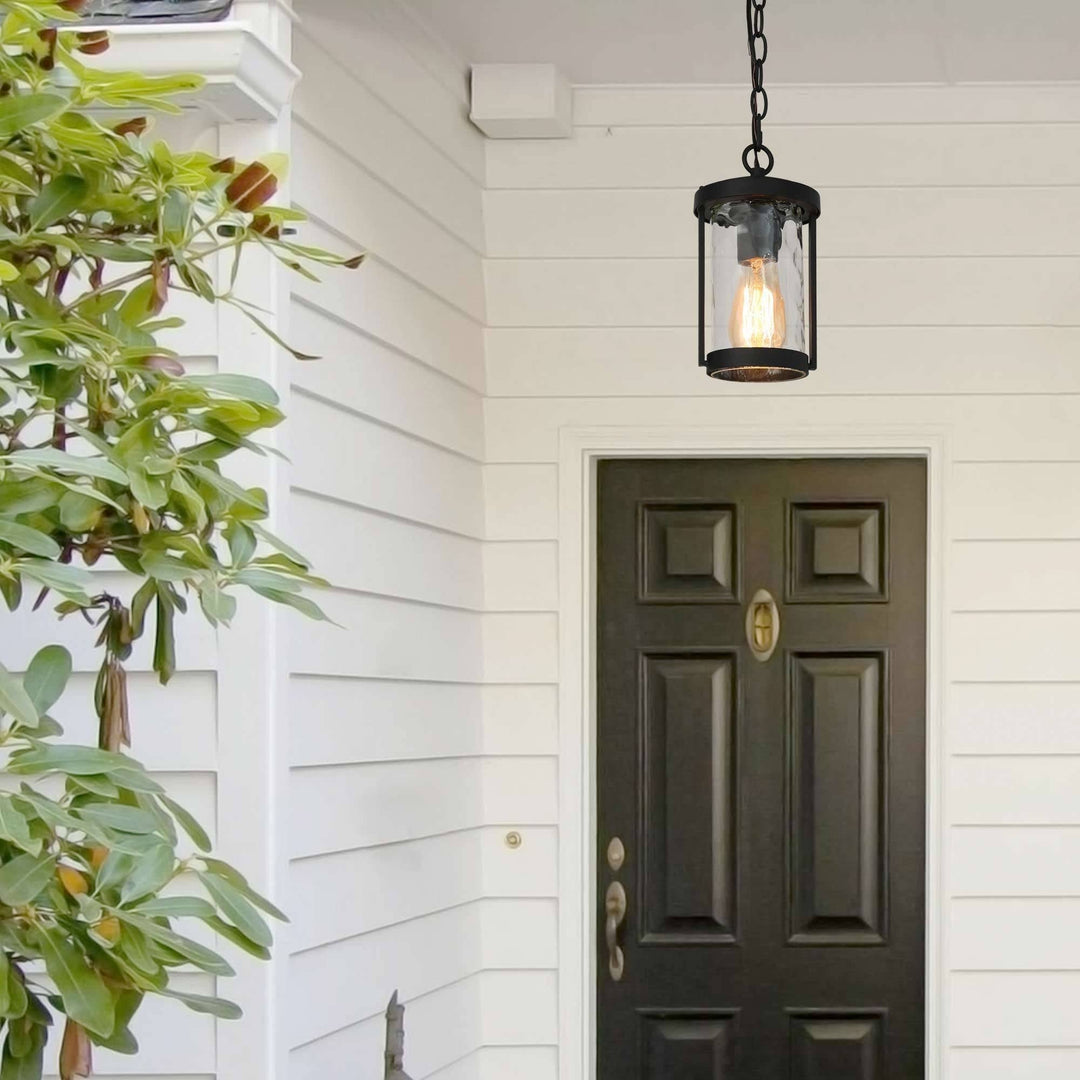 Modern Outdoor Patio Pendants Black Water Ripple Glass Shade Ceiling Light - Diamond Home USA