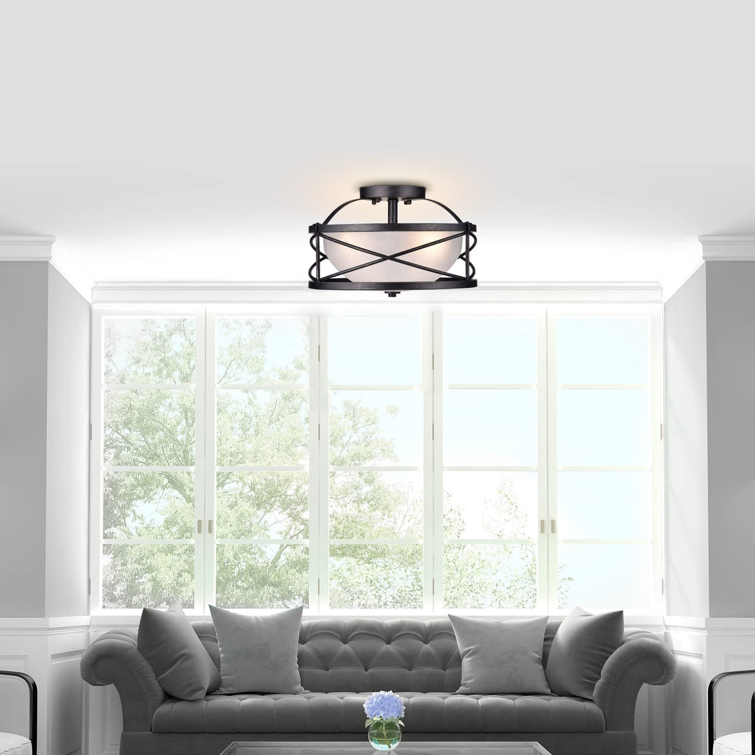 The Lighting Store Blanca Antique Black Opal Glass Shade Semi-Flush Mount - Diamond Home USA