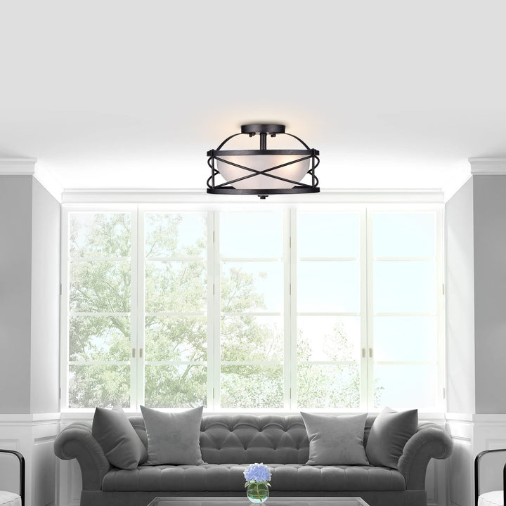 The Lighting Store Blanca Antique Black Opal Glass Shade Semi-Flush Mount - Diamond Home USA