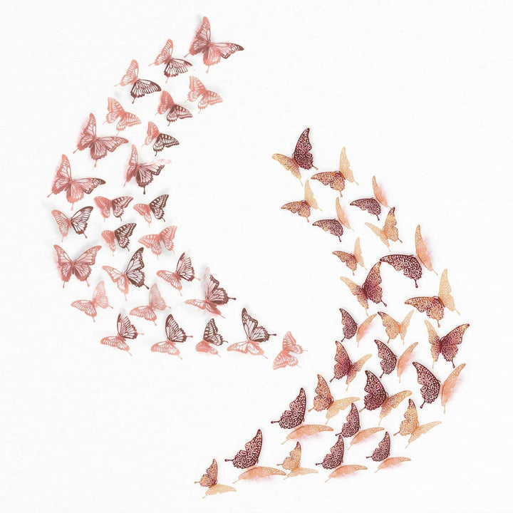 52pcs 3.1" X 4.5" Rose Gold 3D Butterflies Wall Decals Stickers Home Removable
