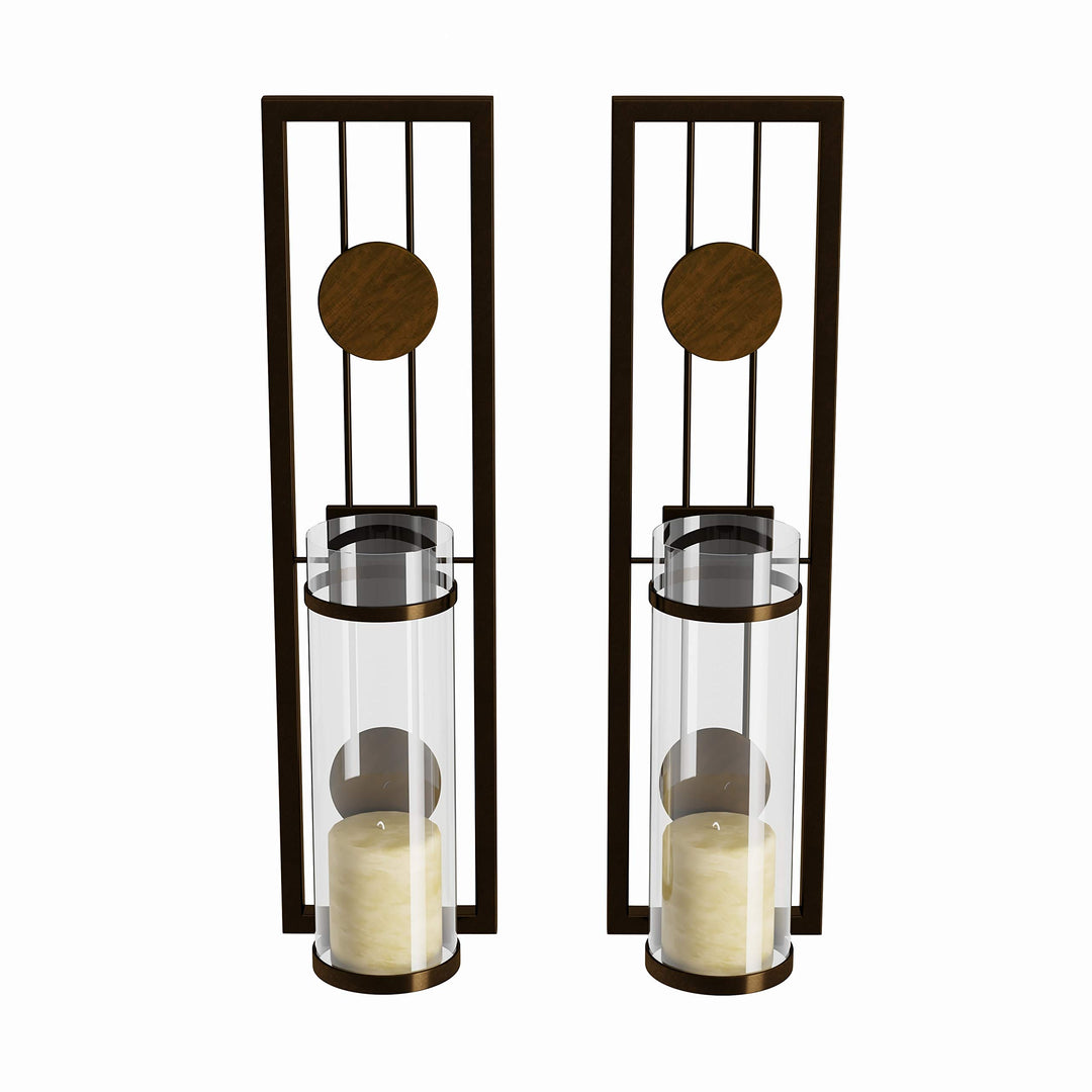 Contemporary 2-Piece Metal Candle Sconce Set Clear Modern Iron - Diamond Home USA