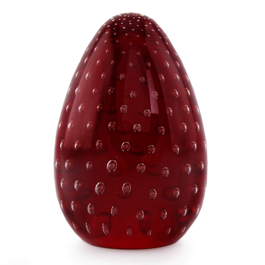 Hand-Blown 'Vermilion Egg' Paperweight (Brazil) Red Country Glass Glossy
