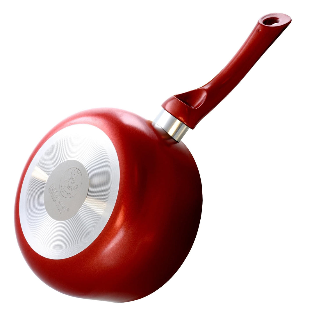 1.5 Quart Ceramic Coated Saucepan in Red with Glass Lid - Diamond Home USA