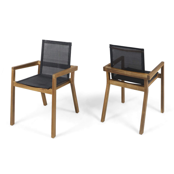 Christopher Knight Home Jimmy Outdoor Acacia Wood and Mesh Dining Chairs (Set of teak finish