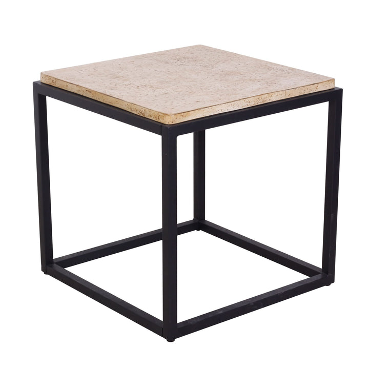 Stone-Look Concrete Square Frame Side Table with Steel Base 22" X 22"h Beige