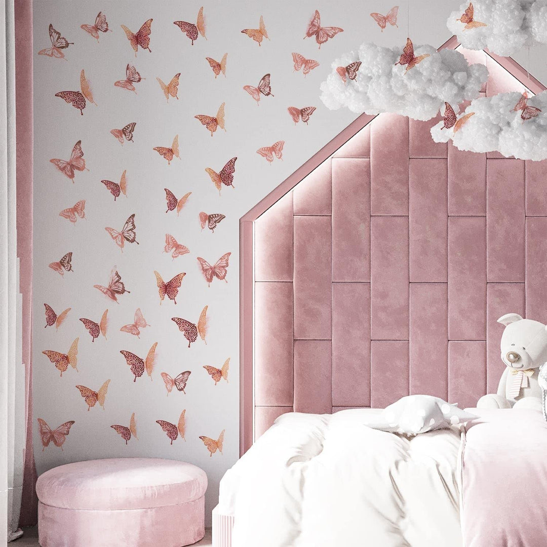 52pcs 3.1" X 4.5" Rose Gold 3D Butterflies Wall Decals Stickers Home Removable - Diamond Home USA