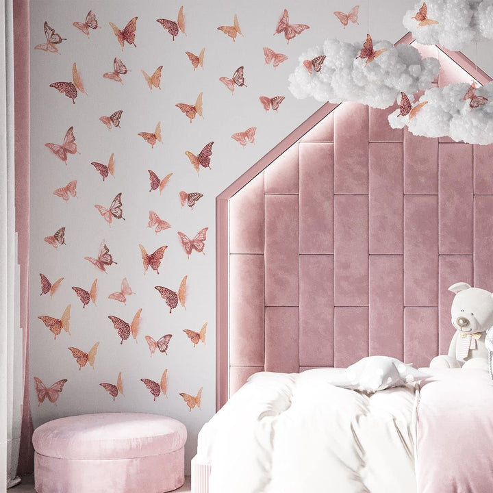 52pcs 3.1" X 4.5" Rose Gold 3D Butterflies Wall Decals Stickers Home Removable - Diamond Home USA